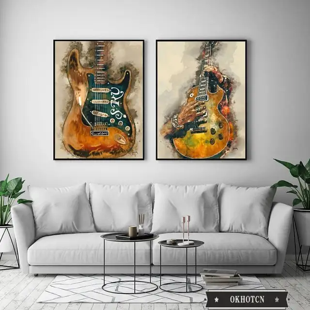 Wall Art Graffiti Painting Rock Guitar Printed on Canvas 2