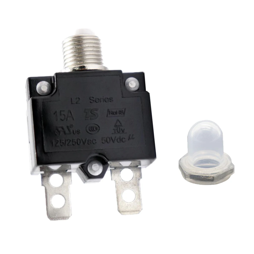 15 Amp Push Button Circuit Breakers with Waterproof Button Transparent Cover, DC 50V AC 125-250V