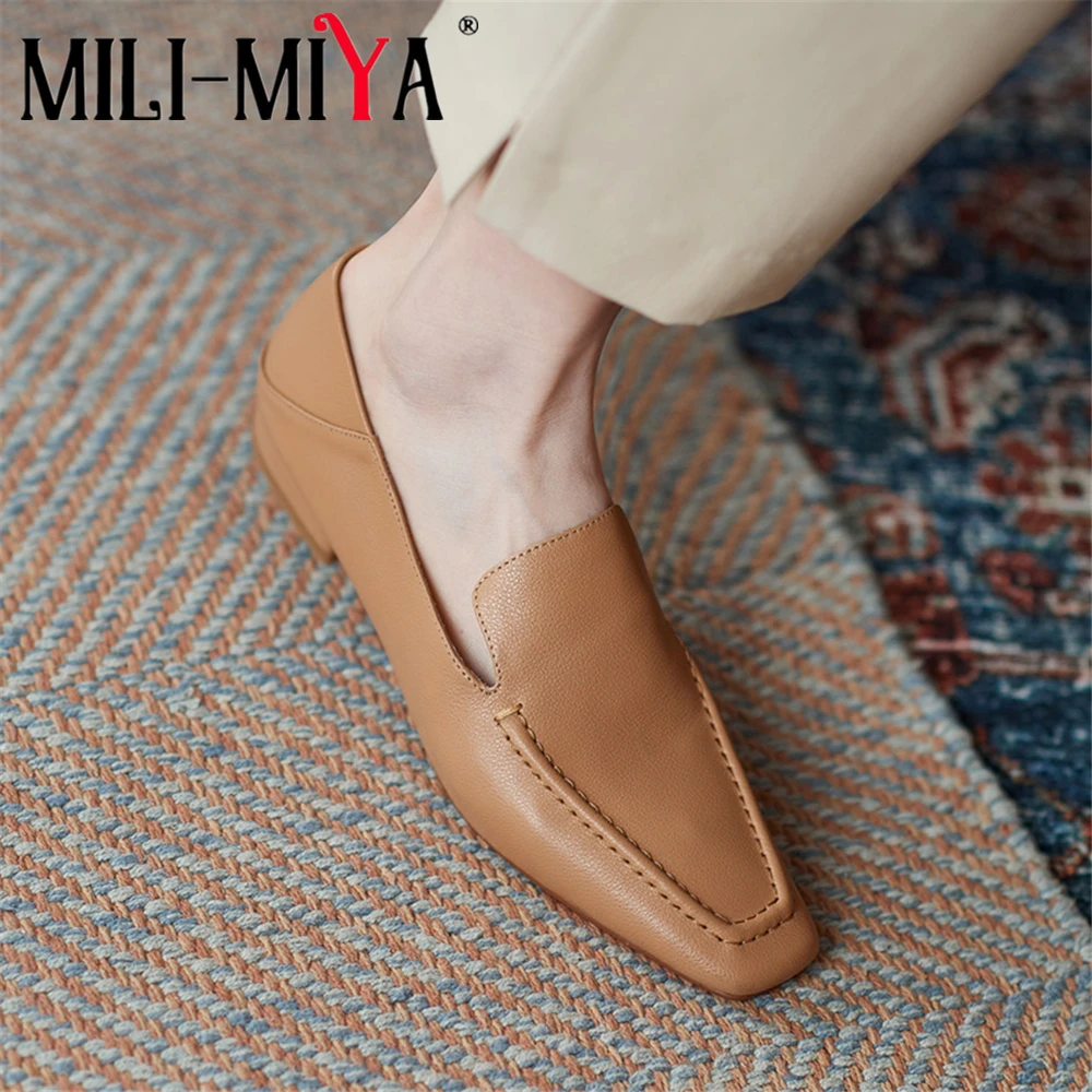 

MILI-MIYA New Arrival Women Full Genuine Leather Flats Round Toe Solid Color Slip On Casual Ladies Shoes Size 34-40 Handmade