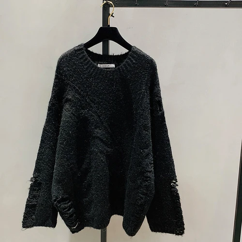Осенний/Зимний свободный свитер с высоким воротом, женский джемпер средней длины с отворотами, вязаный свитер большого размера - Цвет: Черный