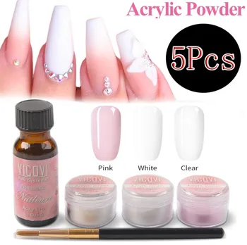 

5Pcs/Set Acrylic Nail Kit Manicure Set Tools for Manicure Acrylic Liquid Set Builder False Tips Crystal Powder Nail Art Brushes