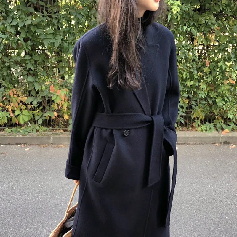 Wollen jas vrouwen lange maxi donkerblauw jas winter Wol Blends jas runway merk warm 100% wol dikke jas outfit hoge kwaliteit Wollen jas vrouwen lange maxi donkerblauw jas winter Wol Blends jas runway merk warm 100% wol dikke jas outfit hoge kwaliteit
