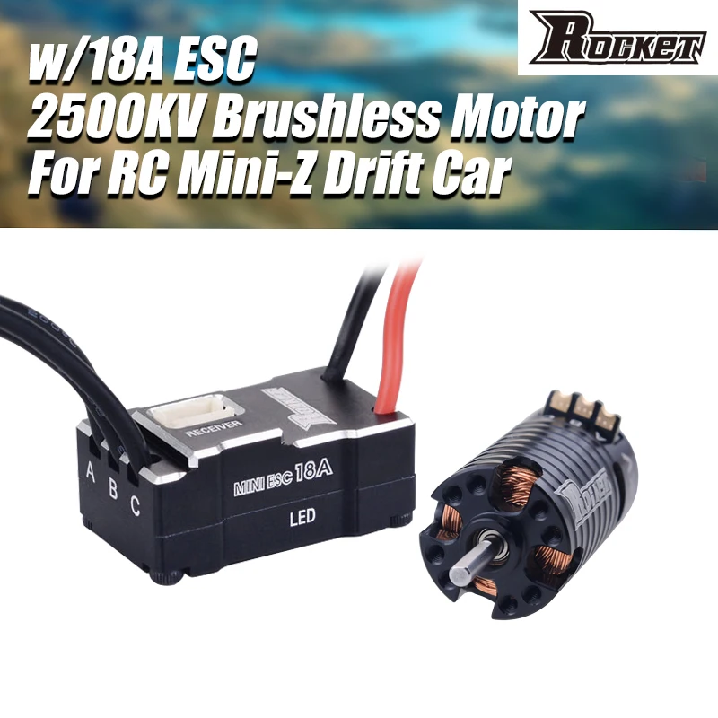 

Rocket MINI 1410 2500KV Brushless Motor w/18A ESC for Kyosho Mr03 Atomic DRZ 1/24 1/28 1/32 RC Mini-Z Drift Car