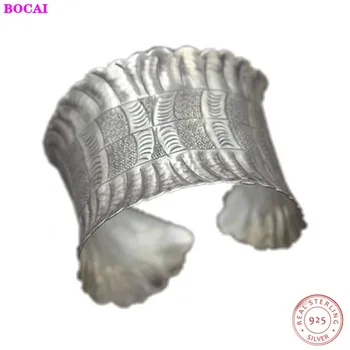 

Handmade s925 sterling Silver women's Bracelet Thai Silver super wide lady Bracelet 2020 new fashion pure silver female bracelet