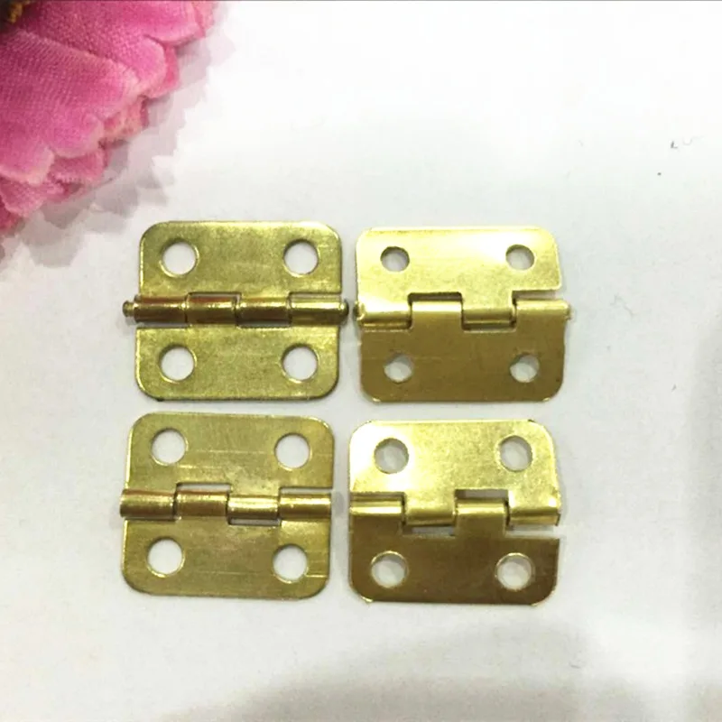 Gold Hinges 16x14mm 50pcs Golden 4 Holes Box Butt Metal Hinges For Jewelry Box Making DIY Woodworking Rounded Corner