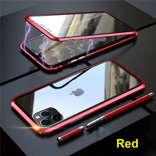 Магнитный чехол класса Xs Max для iPhone Xr, чехол с металлической рамкой, закаленное стекло, прозрачный чехол для iPhone 7 8 Plus X 11 Pro Max, чехол - Цвет: Red