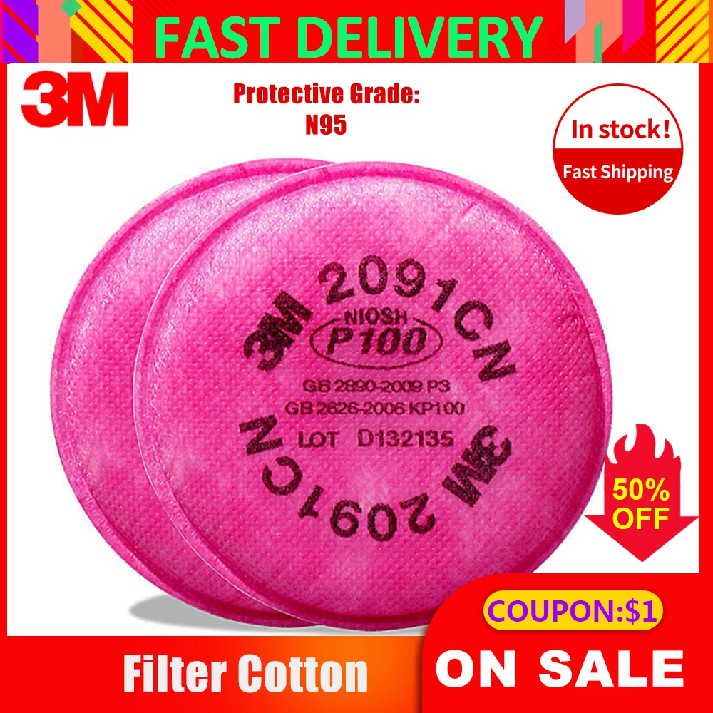 

3M Mask 2091 Dust Mask Filter Cotton Respirator Particulate Filter Painting Spray Industry Half Face Gas Mask Use with 6200 7502