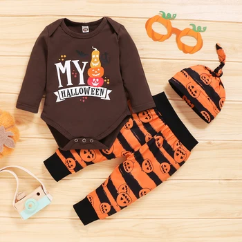 

PatPat 2020 New Autumn 3pcs Baby Boy Party Facial Design Baby's Sets Baby Boy Halloween Festival Sets Baby Boy Clothes