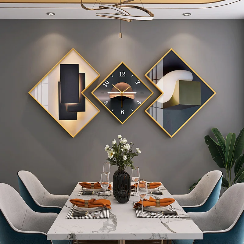 Atmosphere Silent Wall clock Restaurant Rhombus Crystal Porcelain painting Color:Z1019-9;Sheet Size:50cm 30cm 50cm