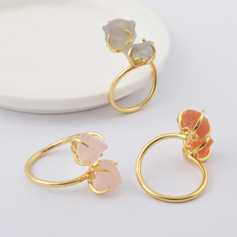 

BOROSA 5Pcs Freeform Quartz Claw Rings Irregularities Natural Stone Fashion Drusy Gems Gold Plated Jewelry Party Rings ZG0447