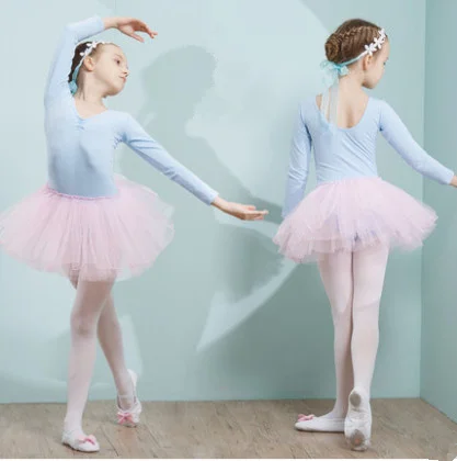Combed Cotton Ballet Dress Dance Dress Tutu Ballet for Girls Kids Children High Quality Ballerina Long Sleeves Tulle Dance