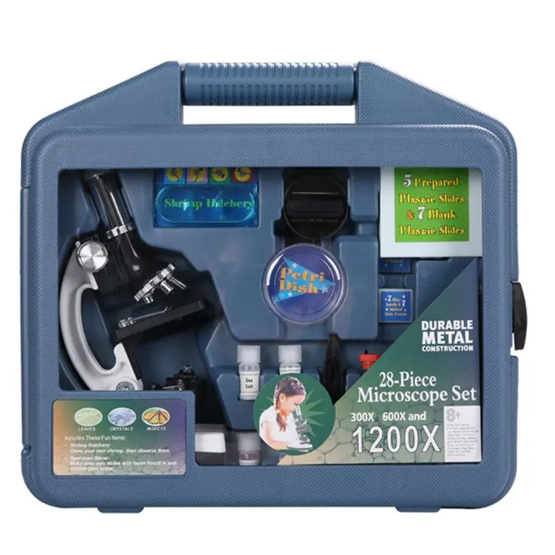 

1200X 60-pcs Kids Student Beginner Microscope Kit with Slides LED Light 1NOV9