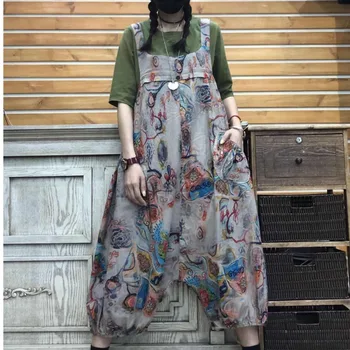 

Oversized Drop Crotch Jumpsuits Boyfriend Big Size Baggy Cotton linen Cross Rompers Print harem Trousers Hip-Hop Cargo Pants