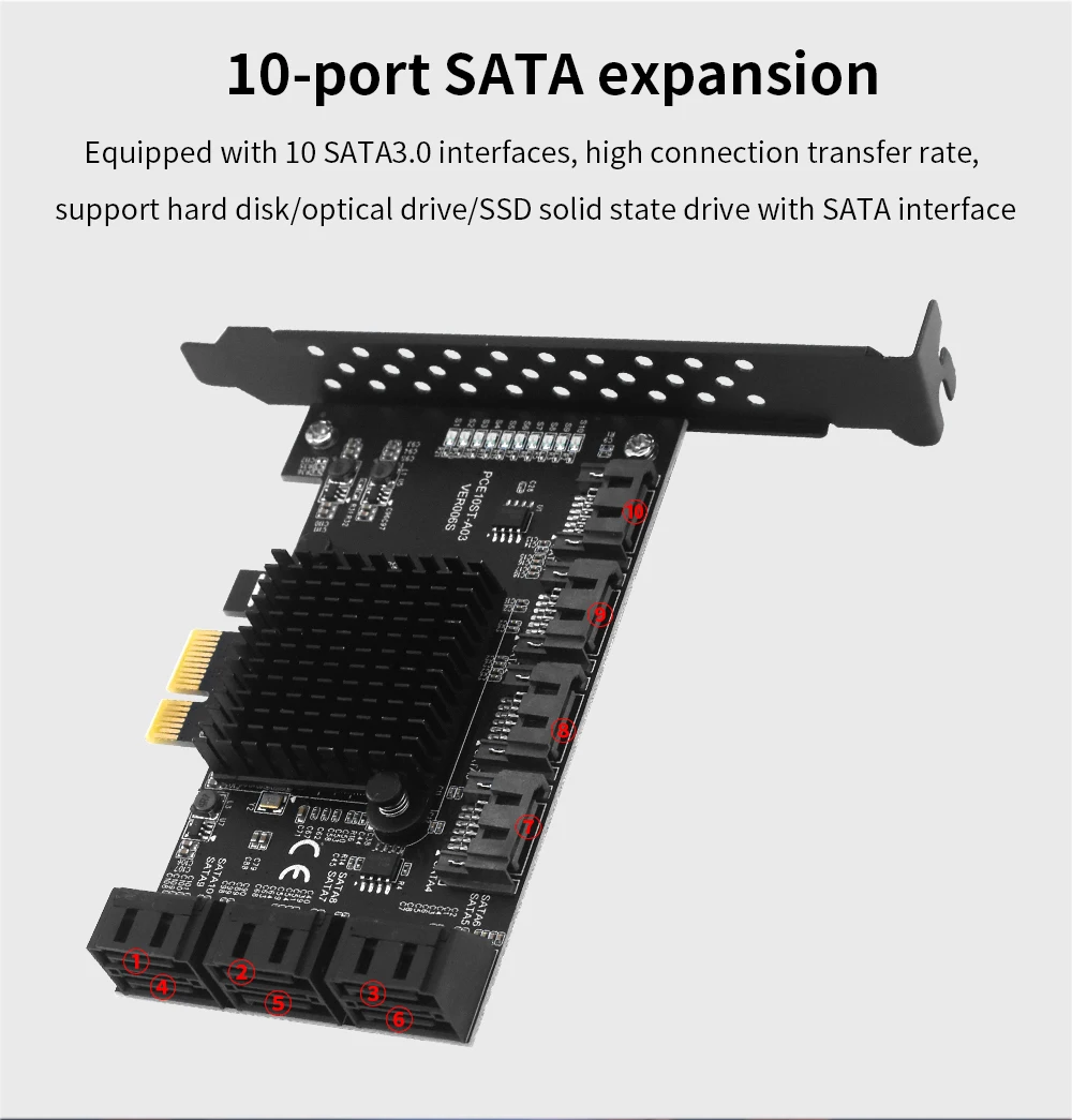TISHRIC PCI-E SATA Controller Expansion Card - 6/8/10 Ports, ASM1166, PCI SATA3.0 Adapter Description Image.This Product Can Be Found With The Tag Names Adapter, Asm1166 6 ports, Asm1166 sata controller, Expansion card, Pci sata ide controller card