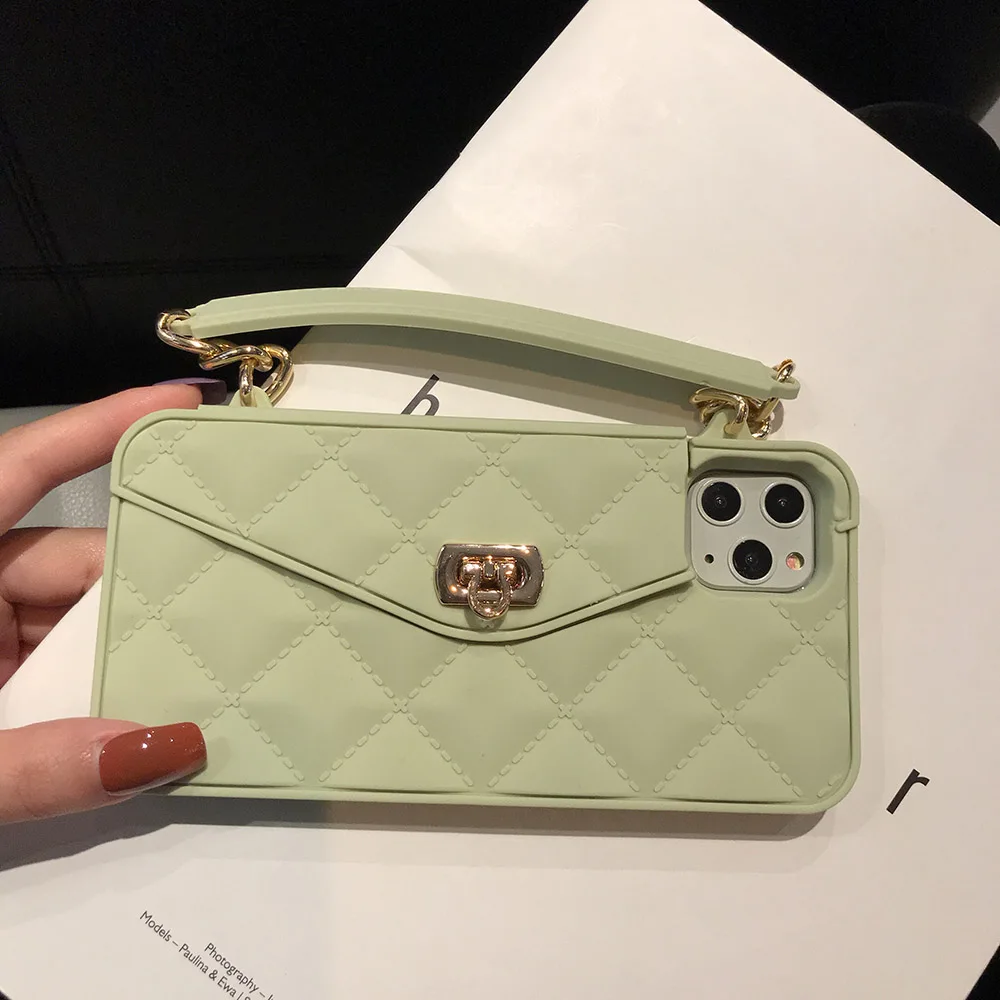 Light green Чехол-кошелек для iPhone XS Max XR X 8 7 6s 6 Plus 11 Pro Max 10, мягкий силиконовый чехол с отделением для карт, сумочка, кошелек, чехол для телефона с длинной цепочкой - Цвет: Light green