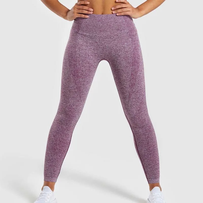 Женские штаны для спортзала, спортивные колготки для бега, тренировки, высокая талия, пуш-ап, штаны для йоги, антицеллюлитные бесшовные леггинсы - Цвет: Purple