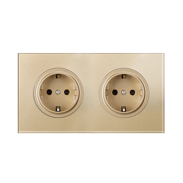 KAMANNI Frameless Grey Glass Panel Luxury Wall Rocker Light Button Switch Socket Led Indicator 2 Gang Controls 1/2Way New Design 2 EU Socket