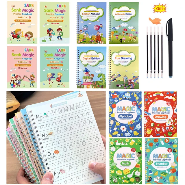 4 Magic Copybooks Children's Toy Writing Reusable Free Wiping English Math  Writing Practice Copy Books Calligraphy Montessori - AliExpress