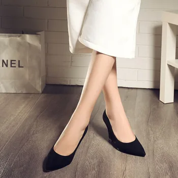

SARAIRIS Female Pointed Toe Shallow Date Pumps High Wedges Pumps Women Elegant Spring Natural Suede Shoes Woman