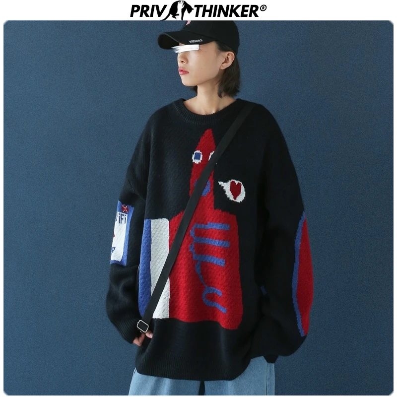 Privathinker 2019 женские осенние свитера с круглым вырезом пуловеры мультяшным принтом