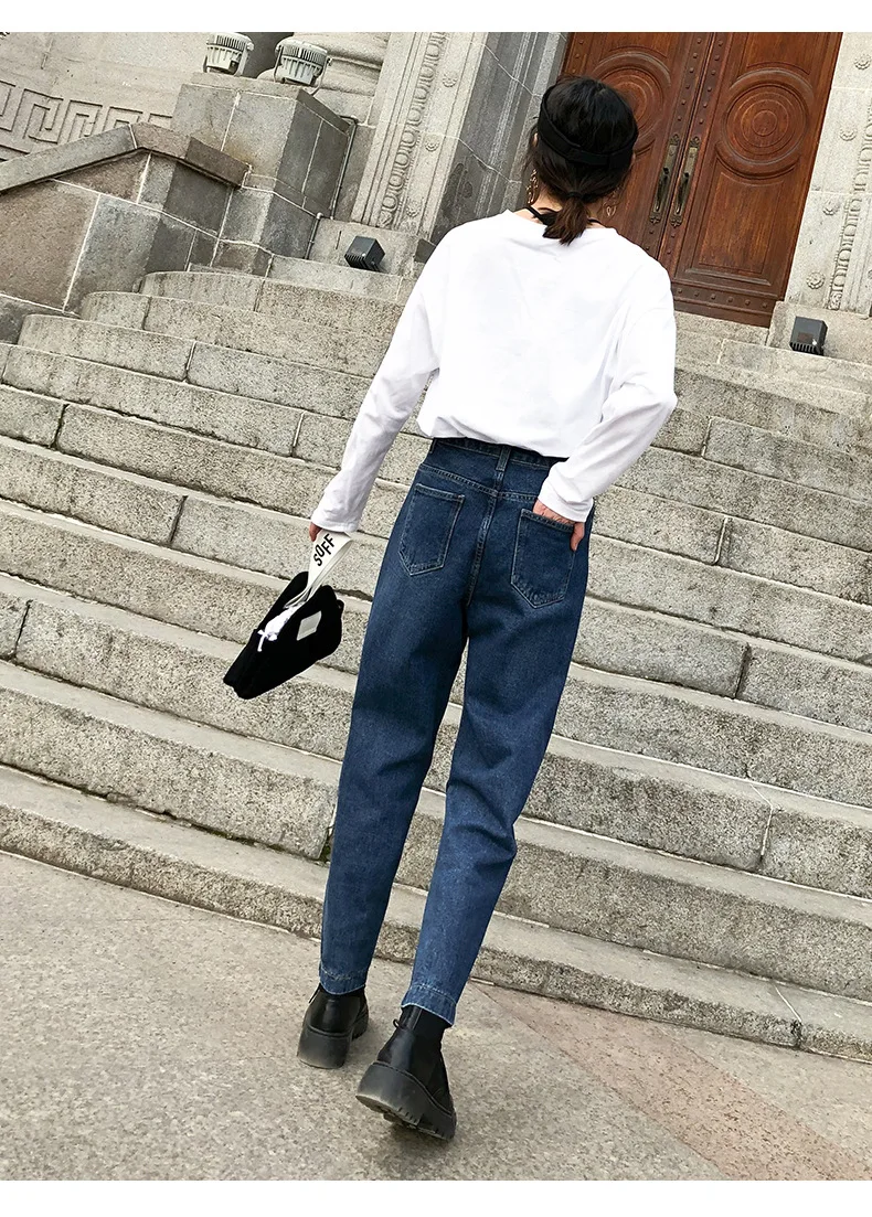 Корейская версия Для женщин свободные джинсы прямые девять очков Высокая талия джинсы леди тонкий Повседневное ковбойские штаны для