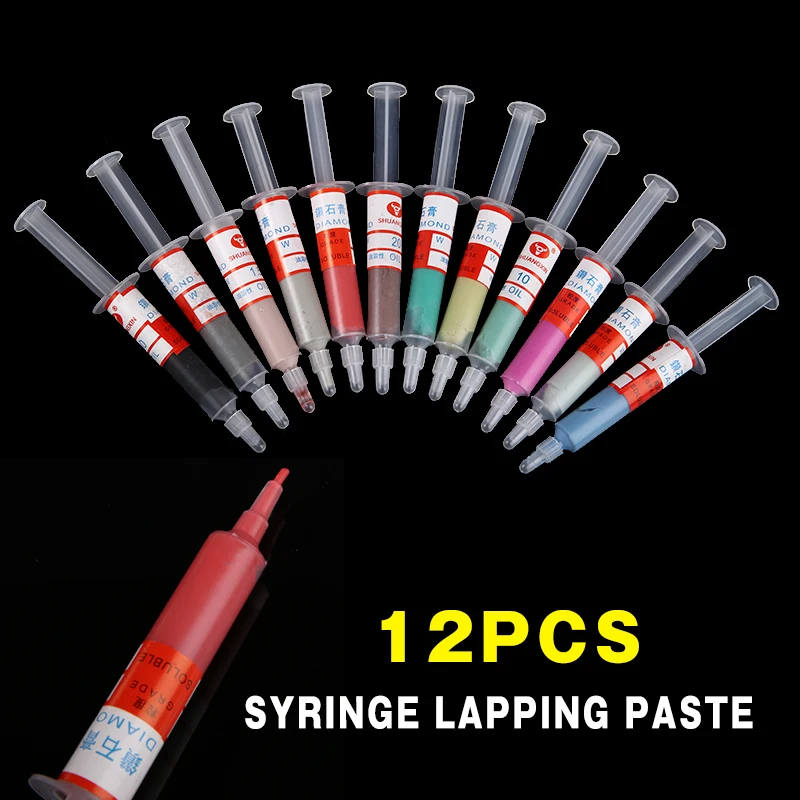 

5g 12pcs Diamond Polishing Lapping Paste 0.5-40 Micron Compound Syringes Glass Metal Grinding Polishing Abrasive Tools