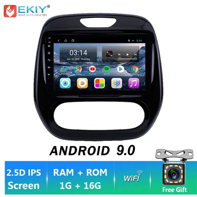 EKIY 9‘’ Andriod 9.0 Car Radio For Renault Captur CLIO 2011 2014 2015 2016-2018 Multimedia Stereo BT Video QM3 GPS Navigation HU
