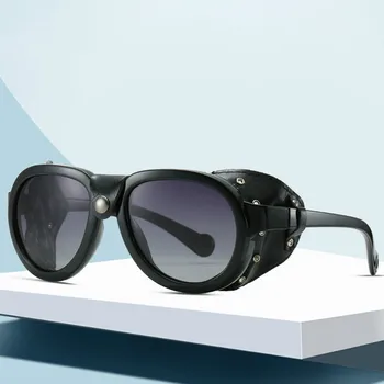 Gothic Steampunk Sunglasses for Women Men Retro Vintage Punk Rivet Wrap Goggles Sunglasses with Leather Eyewear 1