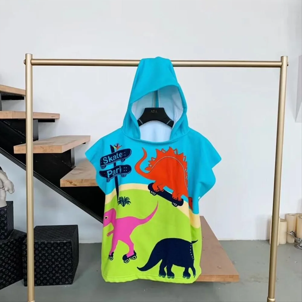 Girls Beach Towel Cartoon Hooded Cloak Unicorn Dinosaur Printed Microfiber Kids Swimming Bath Towel Baby Boy Bathrobe Pool Robes