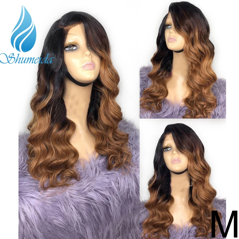 

13*6 Lace Front Wigs with Baby Hair Middle Ratio Ombre Brown Brazilian Body Wave Human Hair Wigs with Pre Plucked 180% Density
