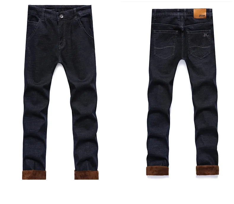 Мужские джинсы бренд 2019 Новые Зимние флисовые стрейч джинсы мужские классические повседневные Прямые синие джинсы черные толстые теплые