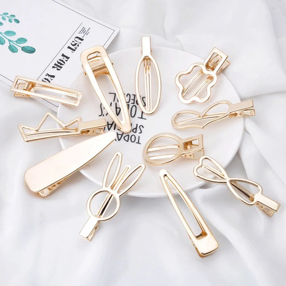 Hollow out Geometric Metal Hair Clips Heart Crown Bow Hairpins Barrettes Bobby Pins for Women Girls 3