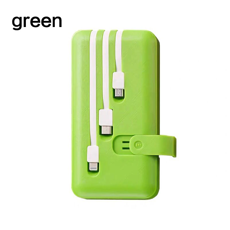 Green Внешний аккумулятор 20000 мАч, встроенный в 3 кабеля для iPhone 8 X samsung Xiaomi 2.1A, быстрая зарядка, внешний аккумулятор, портативное зарядное устройство, повербанк - Цвет: Green
