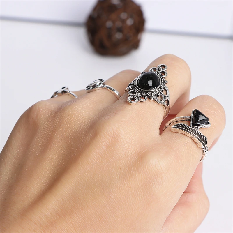 20Pcs/Lot Vintage Bohemia Geometry Flowers Leaf Rings For Charm Women Mix Style Color Fashion Jewelry Gift Accessories Wholesale