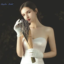 Сапфировые свадебные женские перчатки до запястья Свадебные Перчатки Элегантные перламутровые Вечерние перчатки Простые Свадебные перчатки