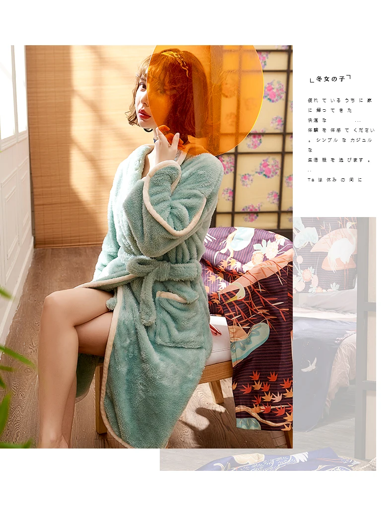 JRMISSLI женские халаты, пижамы, коралловый флис, ночное белье, сексуальный халат кимоно, нижнее белье, большие размеры, Толстая теплая домашняя одежда