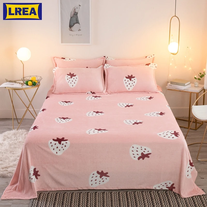 

LREA High Density плед fashion Pink strawberry print coral fleece blanket adult travel throw winter decorations for home