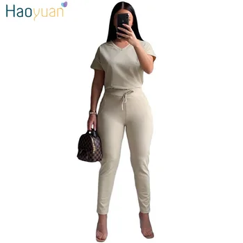 

HAOYUAN Two Piece Set Tracksuit Summer Clother for Women Outfits Matching Sets Crop Top and Biker Shorts Lounge Wear Sweat Suits
