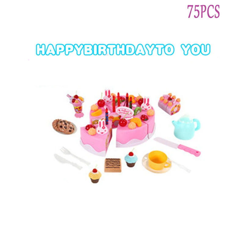 75pcs pink 38-75 шт., кухонные игрушки, ролевые игры, вырезание торта на день рождения, еда, едят, Игрушки для раннего развития, детские игры, подарки, SA978293 - Цвет: 75pcs pink