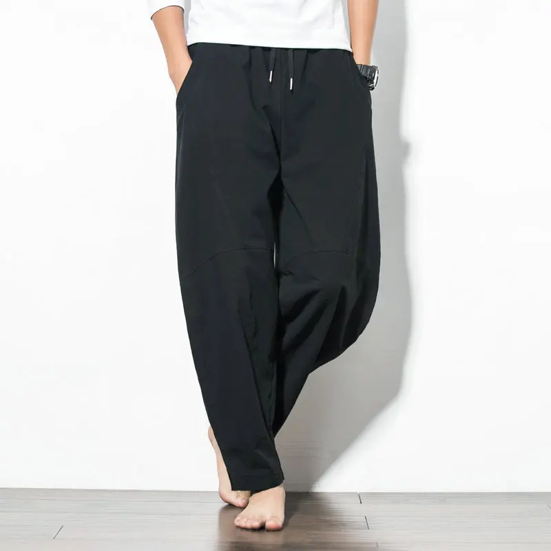 Autumn Plus Size Hip Hop Harem Pants Men Casual Loose Trousers Drawstring Joggers 5XL Chinese style Cotton Linen wide leg pants