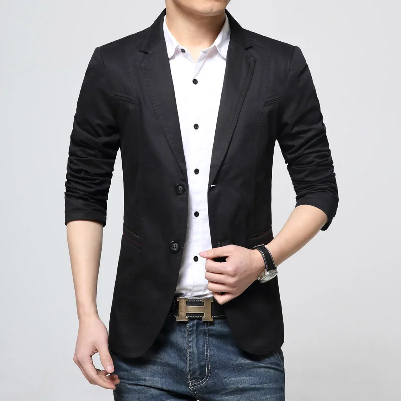 Business Office Work Casual Blazer for Men Solid Slim Black White Men Jacket Autumn Spring Notched Office Blazer Hombre - Цвет: Черный