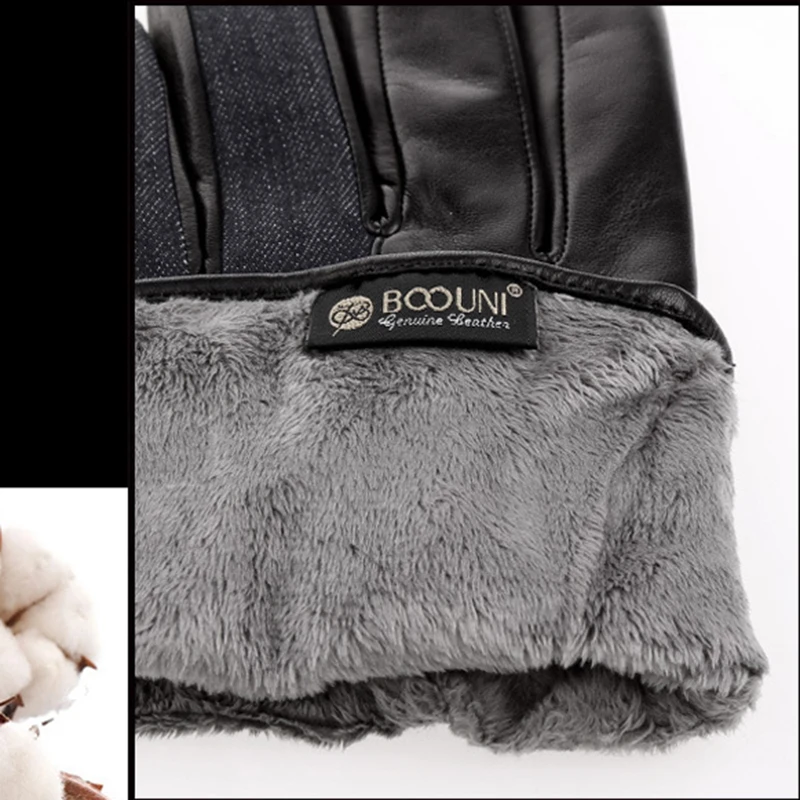 Перчатки из натуральной кожи мужские зимние модные теплые из овечьей кожи синие Черные джинсы с двойной строчкой британский стиль NM774