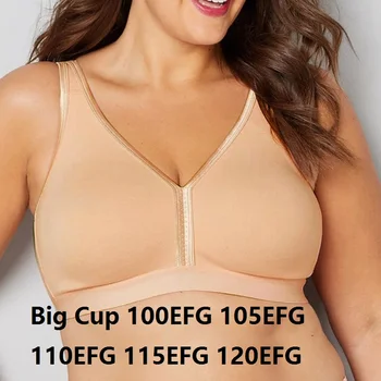 

2pc/lot Women Black Khaki bra Big Cup 105EFG 110EFG 115EFG 120EFG Cotton Bra Women Basic Underwear Full Coverage Wire Free