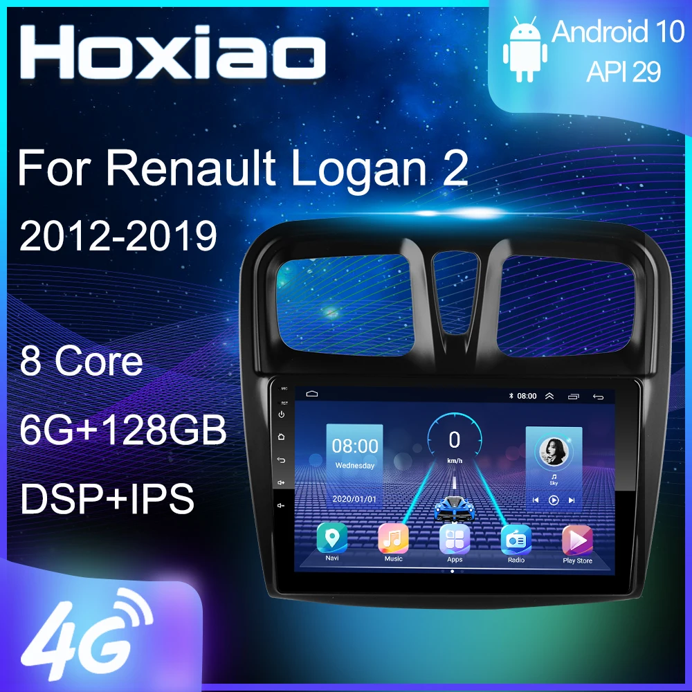 Автомагнитола 2DIN мультимедийный видеоплеер с 4G Android 9 для Renault Logan 2 Sandero 2012 2013 2014