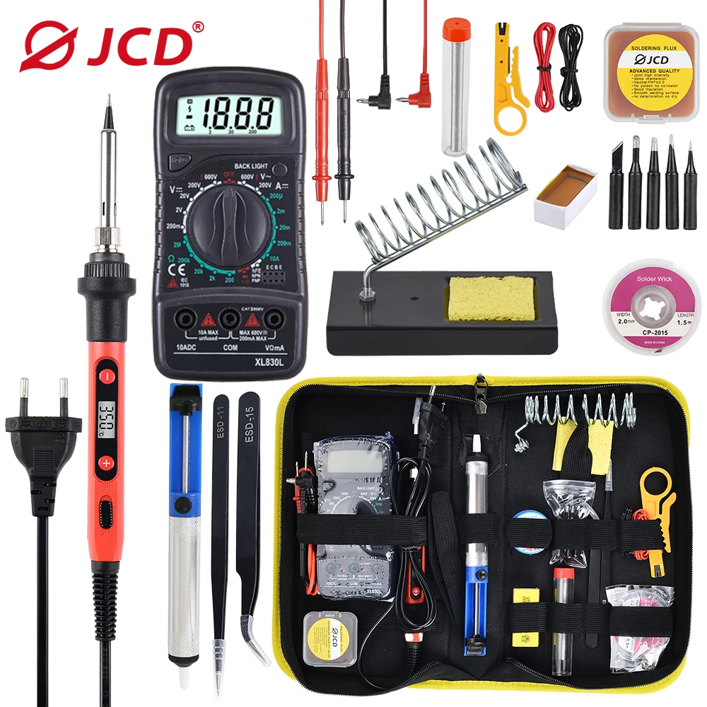 JCD Soldering Iron kit With Digital Multimeter 80W 220V/110V Multi-function Button Soldering Station Adjustable Temperature 908U soldering stations Welding Equipment