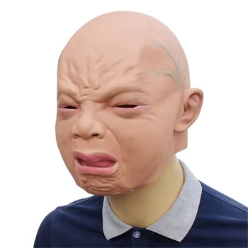 

Crying Oblique Face Man Mask Latex Crying with Tears Full Head Masks Fancy Dress Costume Party Halloween Theme Parties