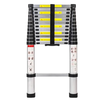 

3.8m Telescopic Ladder Single Side Extension 12-Step Aluminum Stretchable Ladder Black & Silver