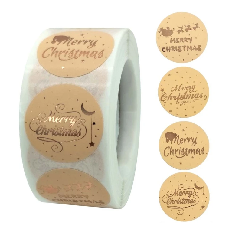 

500pcs Round Merry Christmas Stickers Thank You Card Box Package Label Sealing