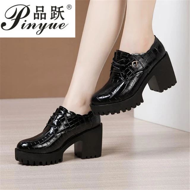Small leather shoes, women's high heels, British style in autumn and winter,  small black soft sole, thick heels and velvet loafers for comfortable work.  | Lazada PH