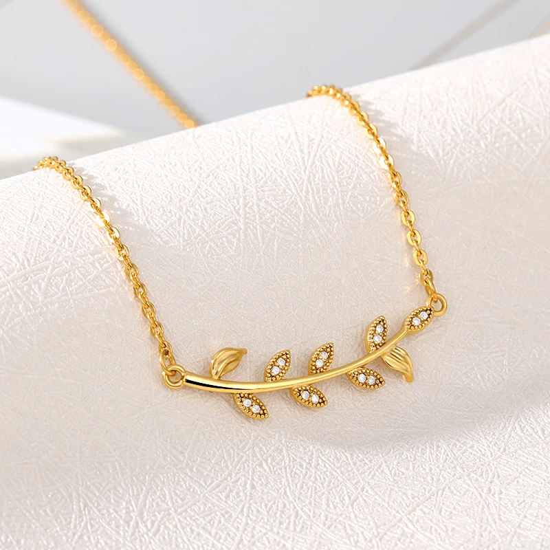 Boho Vintage Zircon Crystal Leaf Pendant Necklaces For Women Choker Gold Clavicle Chain Female Jewelry Bijoux Collier | Украшения и